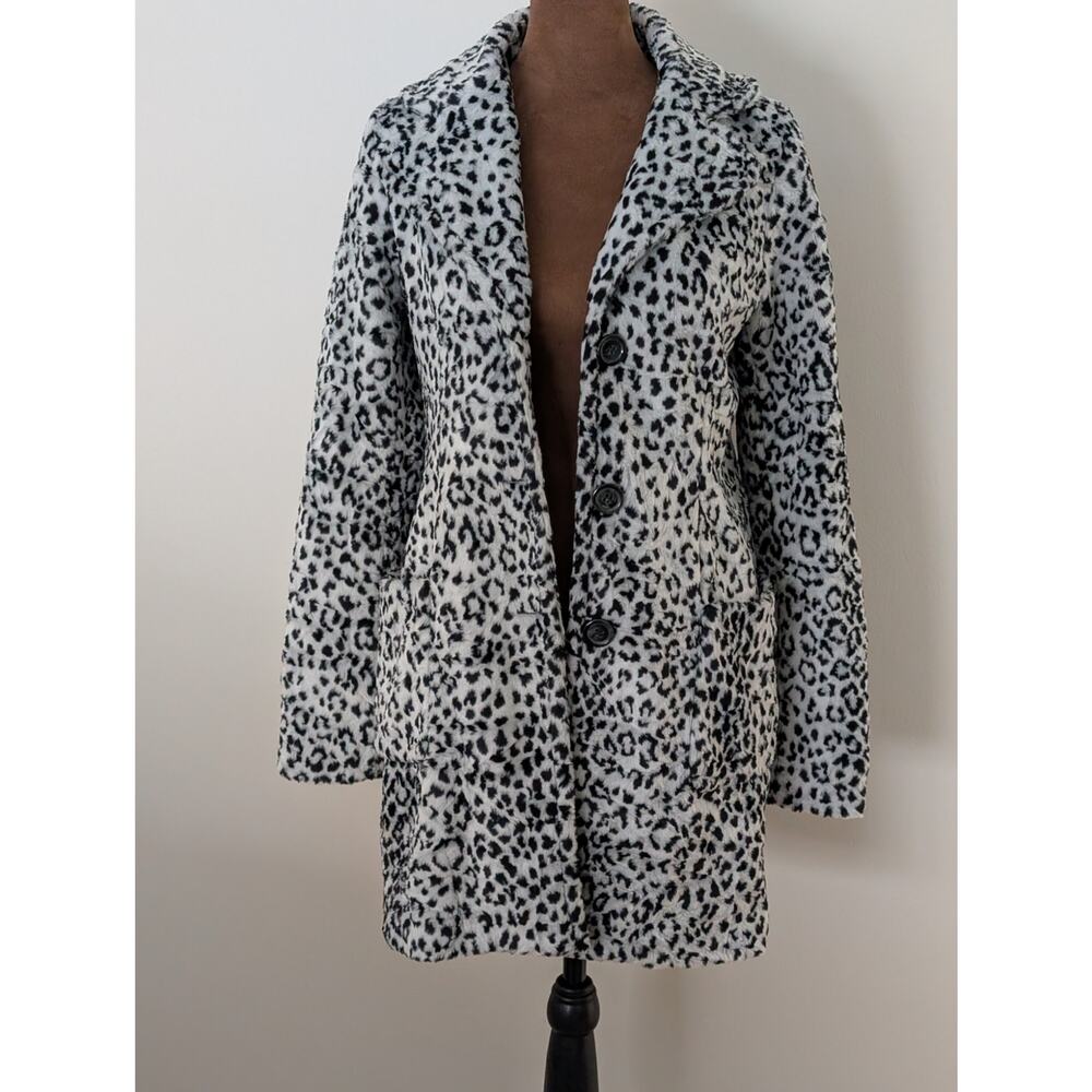 Karen Kane Leopard Faux Fur Coat Petite S Emerald Green Lining Mob Wife Mod - Picture 2 of 11